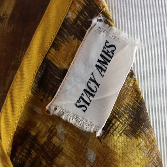 1960s Mustard Yellow and Brown Printed Cotton Day Dress Small - Picture 9 of 9